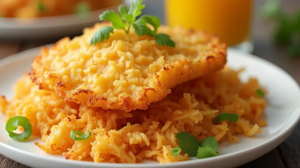 A plate of golden-brown, crispy shredded hash browns, served on a white plate with a fork nearby, ready to be enjoyed as a delicious breakfast or side dish.