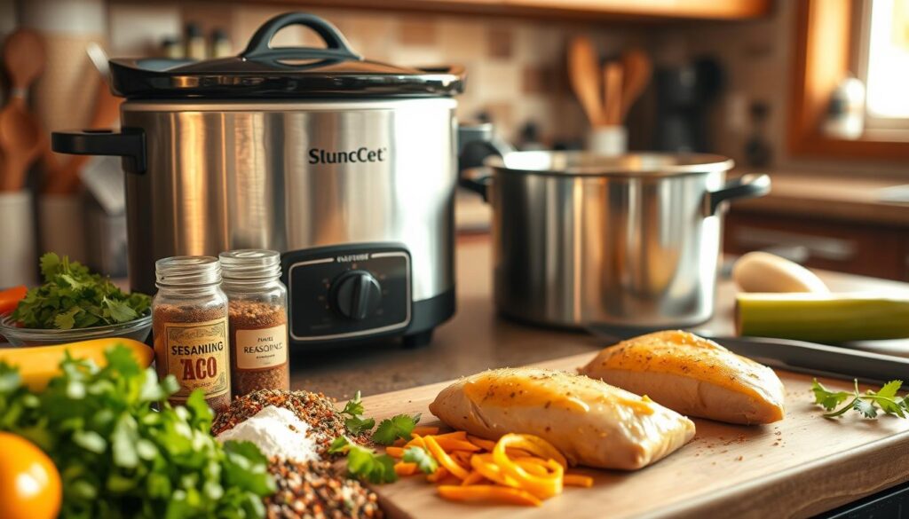 Slow Cooker Chicken Taco Soup Preparation